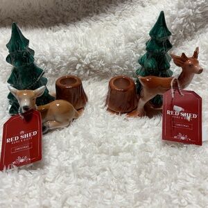 2 Red Shed Deer and Tree Candle Holders